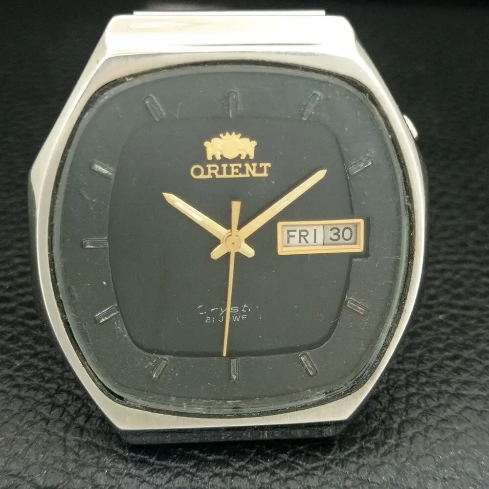Vintage 1984 Orient Automatic Mens Silver Watch W/daydate & Gold accents